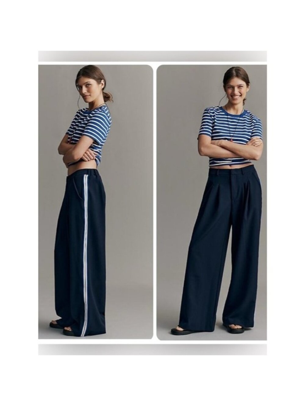 ANTHROPOLOGIE Maeve The Avery Knit Track Pants Wide Leg Navy Blue Size XL NEW